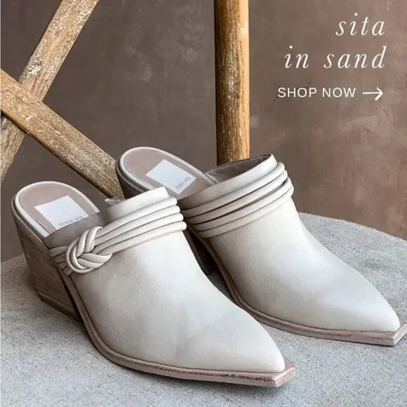 NWOT - Dolce Vita - Sita Cream Leather Mules - Picture 4 of 11
